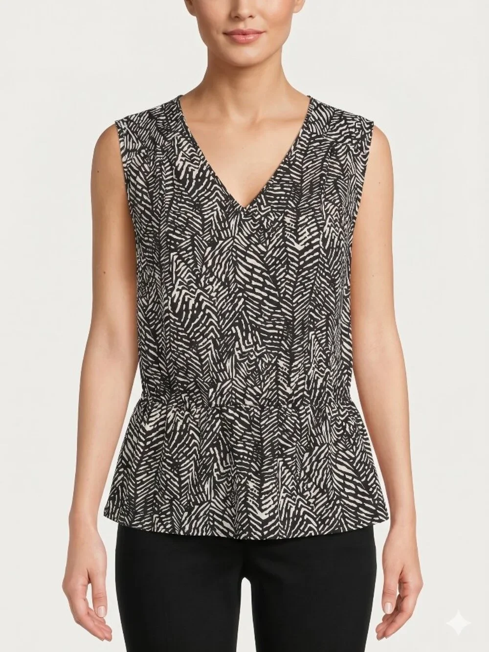 Daniel Rainn Black White Abstract Geometric Peplum‎ Top